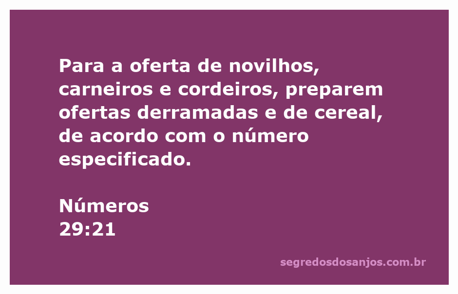 Oferta de novilhos, carneiros e cordeiros conforme Números 29:21.