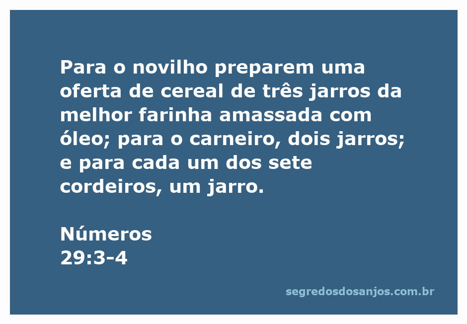 Oferta de cereal preparada para os sacrifícios mencionados em Números 29:3-4, com jarros de farinha e óleo.
