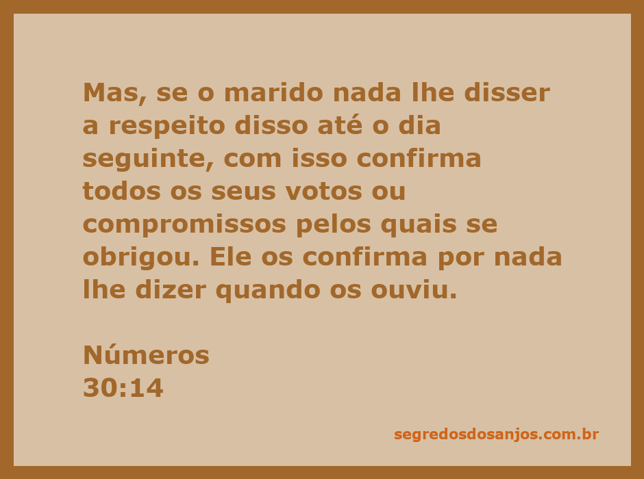 Ilustração do versículo bíblico Números 30:14, destacando a confirmação de votos pelo silêncio do marido.