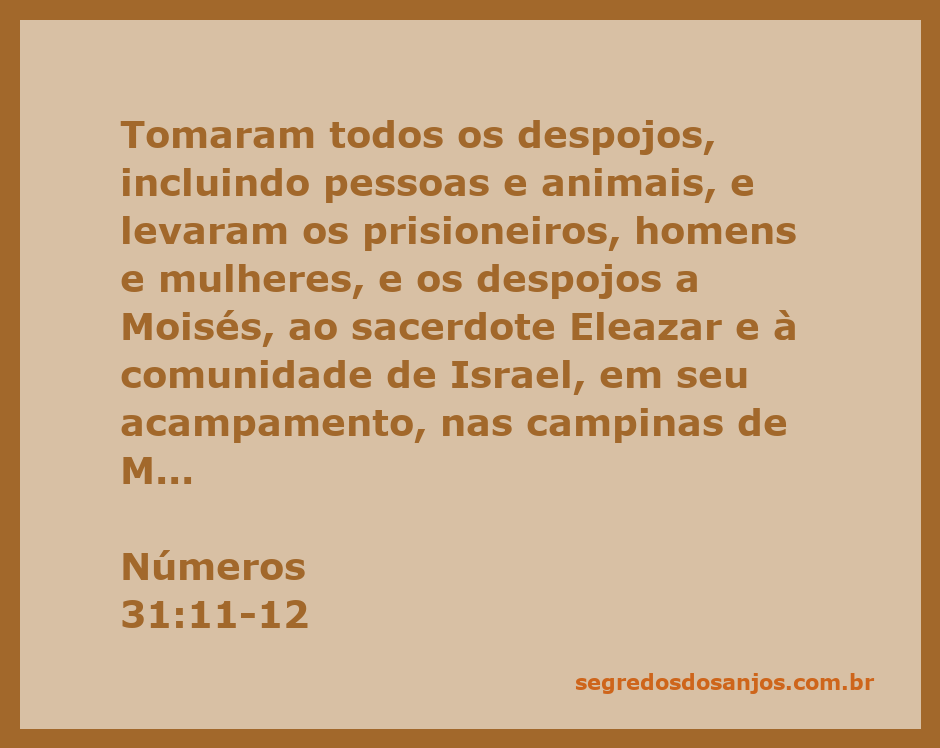 Moisés e o sacerdote Eleazar recebem os despojos e prisioneiros após a batalha, com o acampamento de Israel ao fundo.