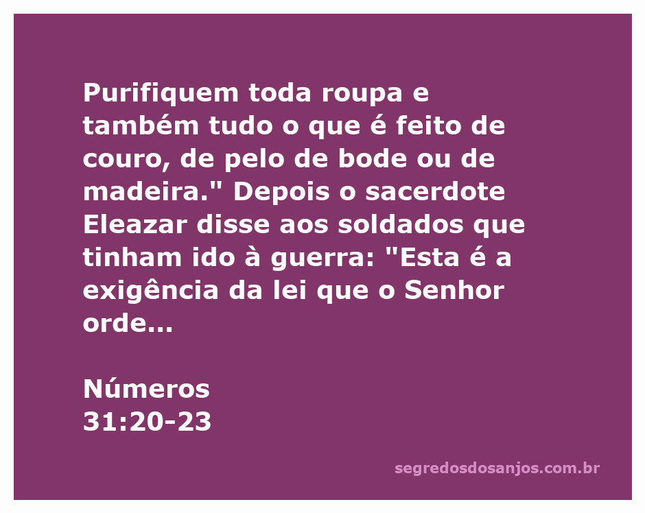 Ilustração da purificação de objetos e roupas conforme a lei de Moisés em Números 31:20-23, com foco em ouro, prata e outros materiais.