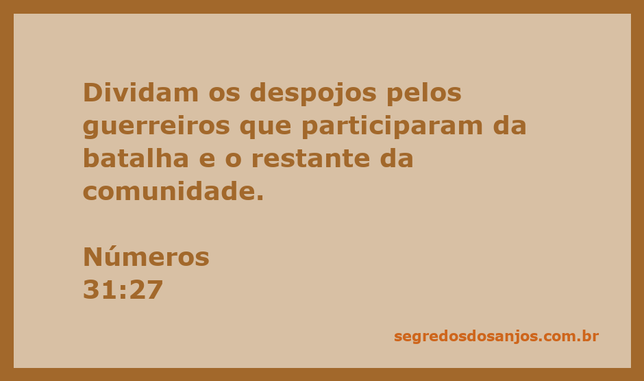 Ilustração da divisão dos despojos após a batalha, conforme Números 31:27