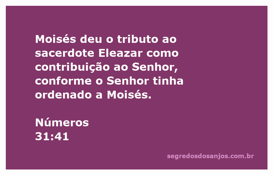 Moisés entregando o tributo ao sacerdote Eleazar conforme as ordens do Senhor.