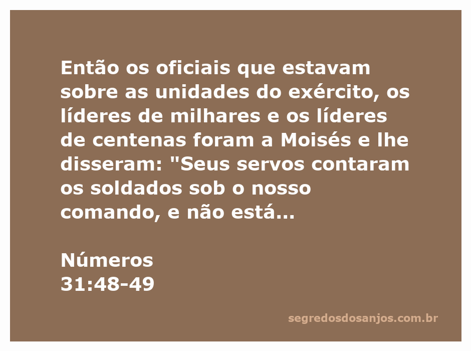 Imagem de Moisés recebendo reportagens dos oficiais sobre os soldados no livro de Números.