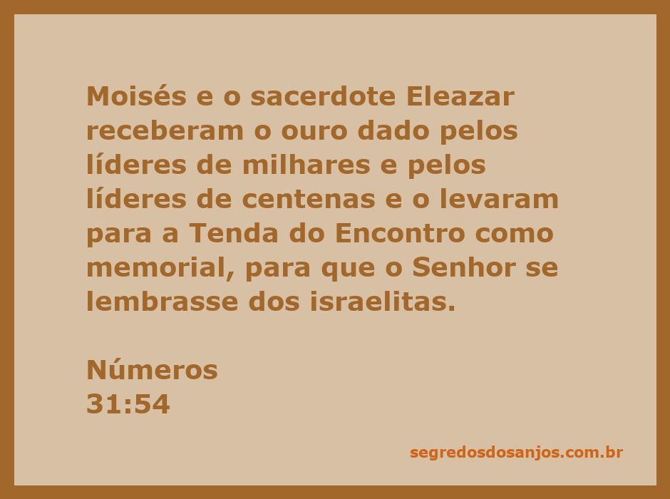 Moisés e o sacerdote Eleazar recebendo ouro dos líderes israelitas para a Tenda do Encontro.