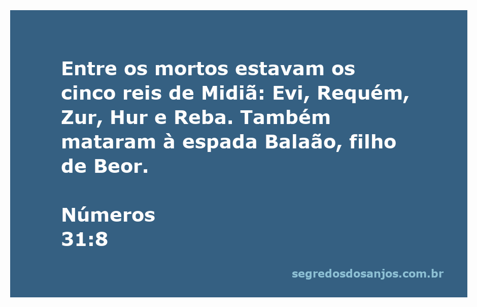 Imagem representando a passagem bíblica de Números 31:8, mostrando os cinco reis de Midiã e Balaão mortos.