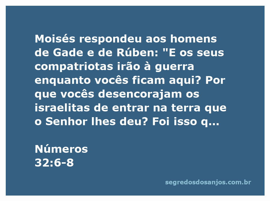 Moisés confronta os homens de Gade e Rúben sobre sua hesitação em entrar na Terra Prometida.