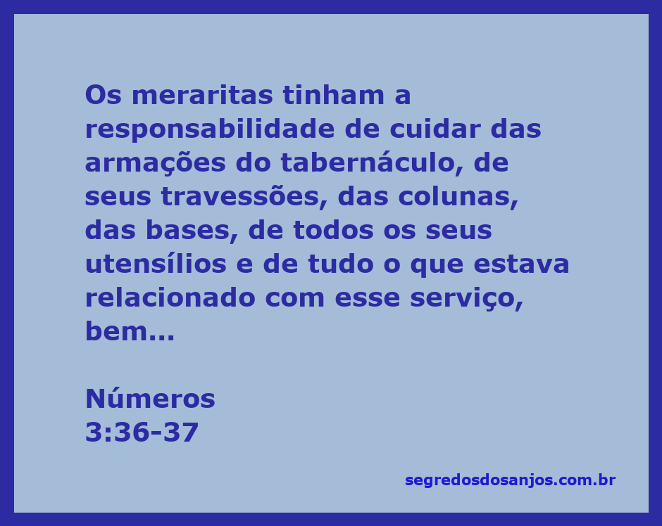 Imagem representativa dos meraritas cuidando das armações do tabernáculo, incluindo colunas, bases e utensílios.