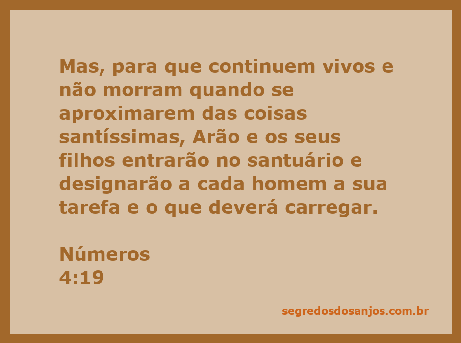 Ilustração de Arão e seus filhos designando tarefas no santuário, conforme Números 4:19.