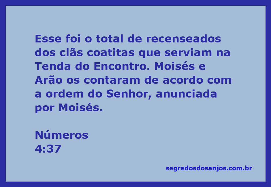 Recenseamento dos clãs coatitas na Tenda do Encontro conforme instruções de Moisés e Arão.