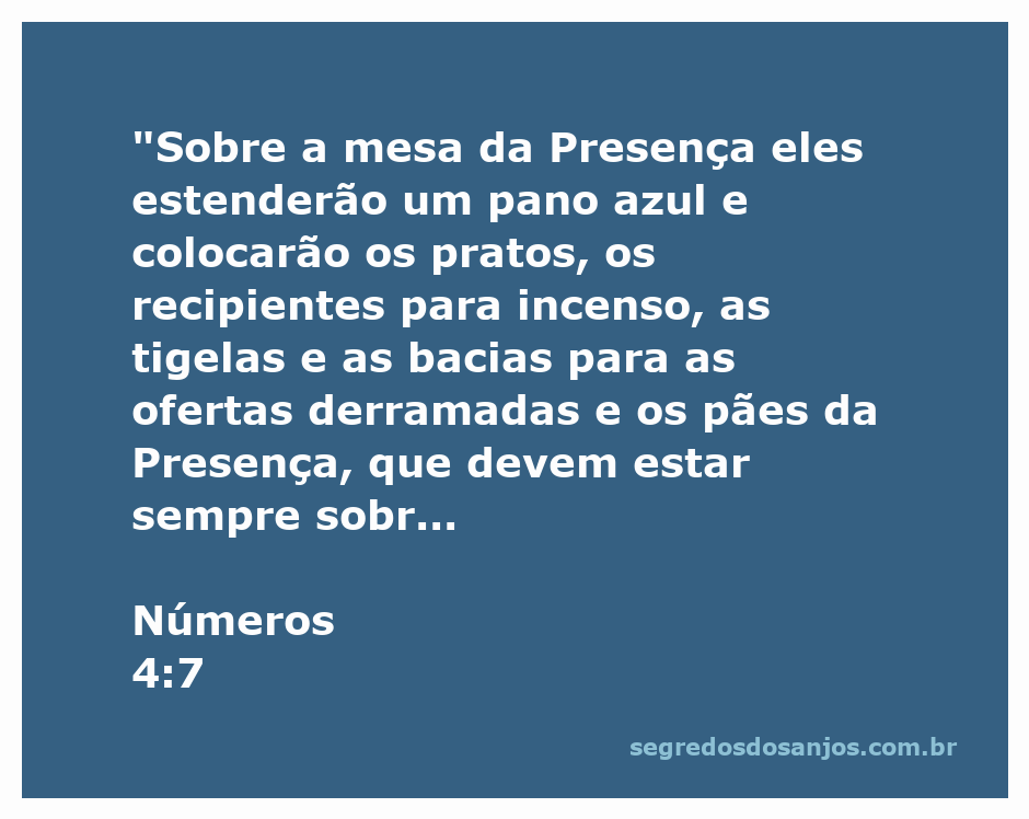 Mesa da Presença com pano azul e utensílios sagrados dispostos conforme Números 4:7.