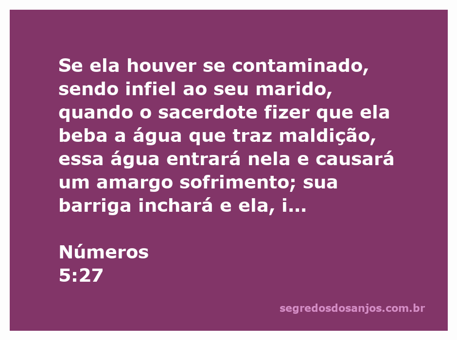 Ilustração representando a passagem de Números 5:27, onde uma mulher enfrenta as consequências de infidelidade, simbolizada pela água que traz maldição.