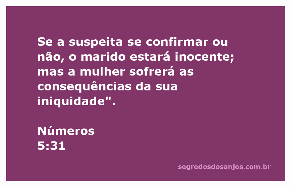 Ilustração da passagem bíblica Números 5:31 sobre a inocência do marido e as consequências para a mulher.