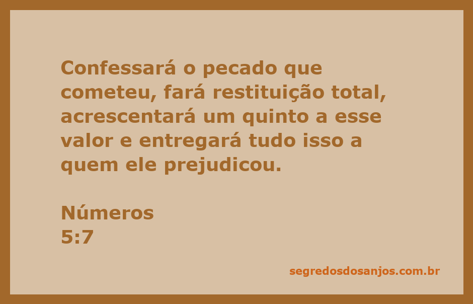 Imagem representando a passagem bíblica Números 5:7 sobre a confissão de pecados e restituição.