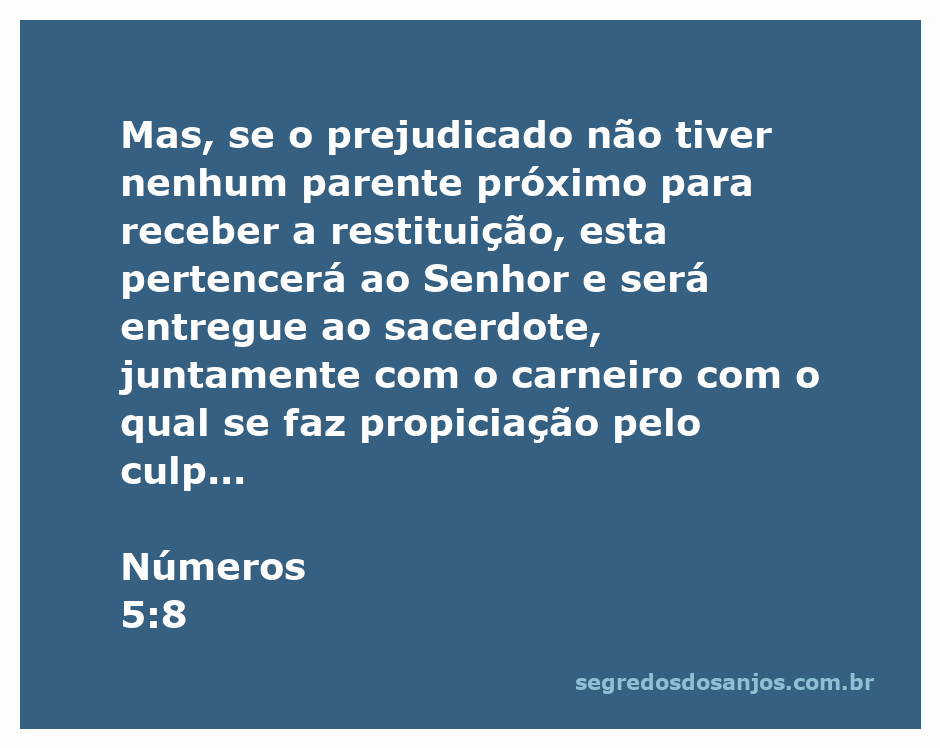 Ilustração da restituição de bens na Bíblia, destacando o versículo Números 5:8 sobre a entrega ao Senhor.