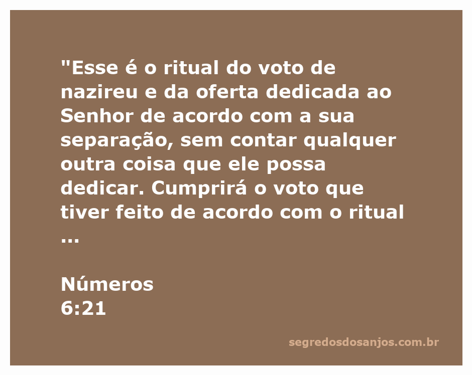 Ritual do voto de nazireu conforme descrito em Números 6:21 da Bíblia.