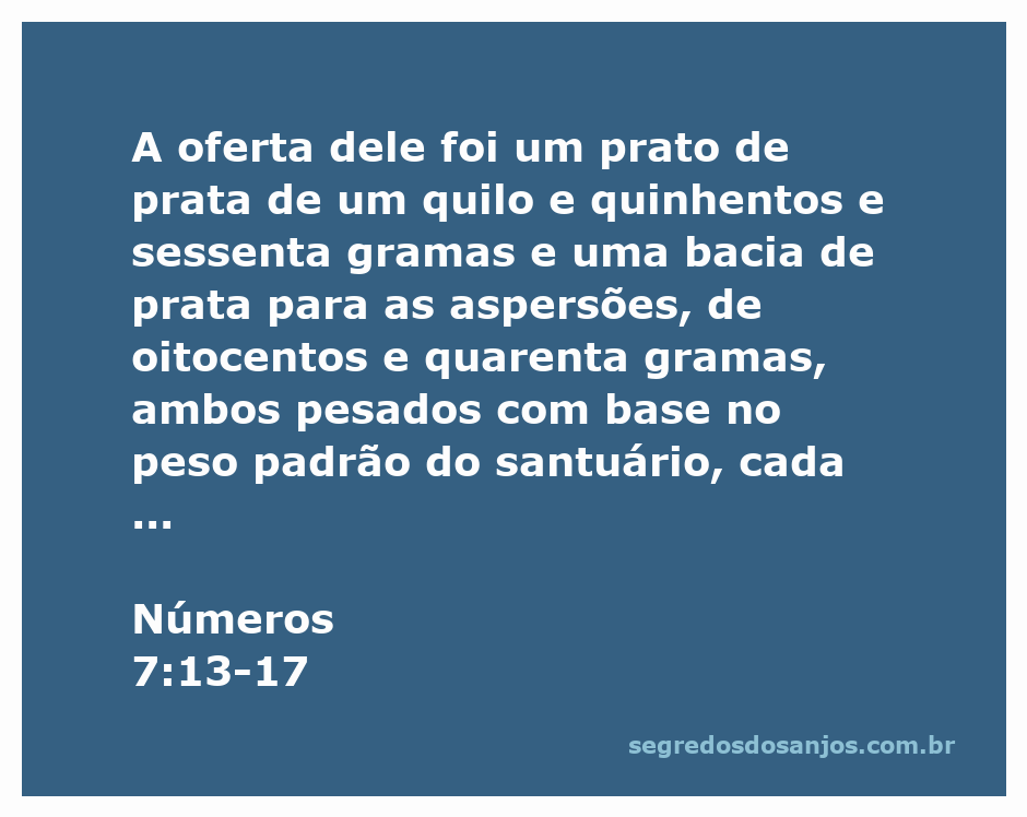 Imagem representativa da oferta de Naassom, filho de Aminadabe, descrita em Números 7:13-17, incluindo pratos de prata, uma vasilha de ouro e diversos animais para sacrifício.