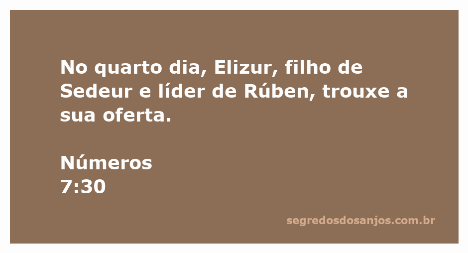 Elizur, líder da tribo de Rúben, trazendo sua oferta no quarto dia conforme Números 7:30.