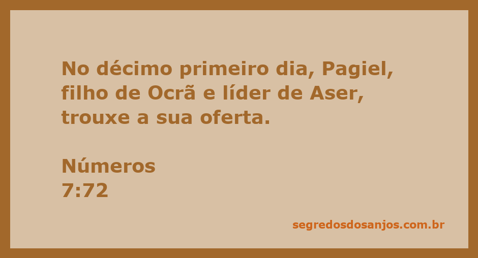 Ilustração do líder Pagiel, filho de Ocrã, trazendo a oferta no décimo primeiro dia conforme Números 7:72.