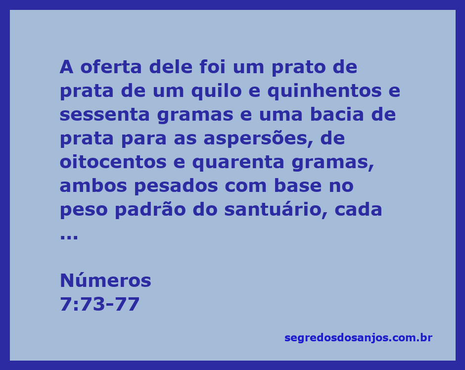 Imagem representativa da oferta de Pagiel, filho de Ocrã, com pratos de prata, bacia de prata, vasilha de ouro e diversos animais para sacrifício.