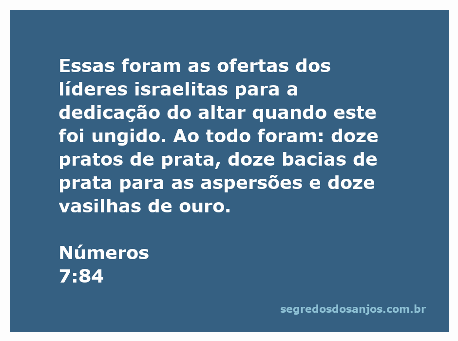 Oferta dos líderes israelitas na dedicação do altar com pratos, bacias e vasilhas.