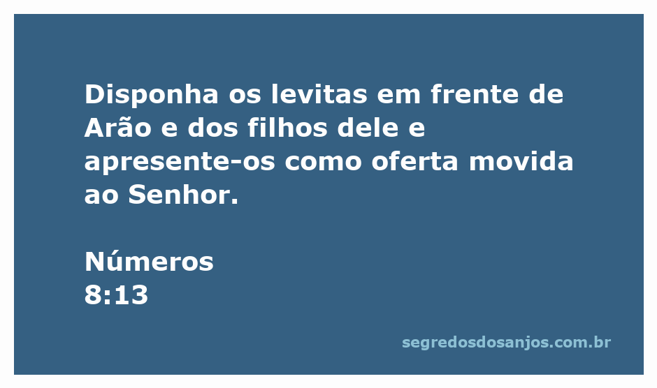 Levitas sendo apresentados diante de Arão como oferta ao Senhor, conforme Números 8:13.