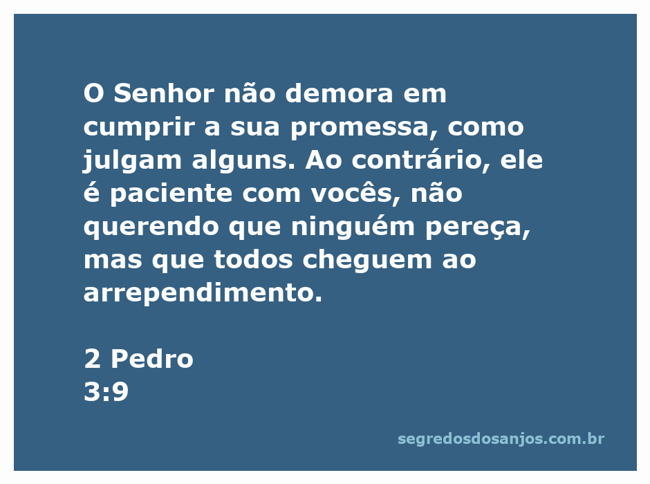 Imagem inspiradora com a citação de 2 Pedro 3:9, destacando a paciência de Deus e Sua promessa de salvação.