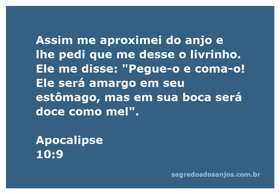 Anjo entregando um livrinho a João, simbolizando a revelação divina com sabor doce e amargo.