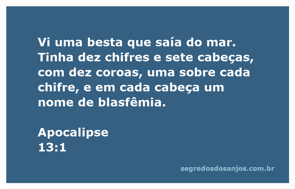 Imagem de uma besta mítica emergindo do mar, com dez chifres e sete cabeças, cada uma adornada com nomes de blasfêmia.