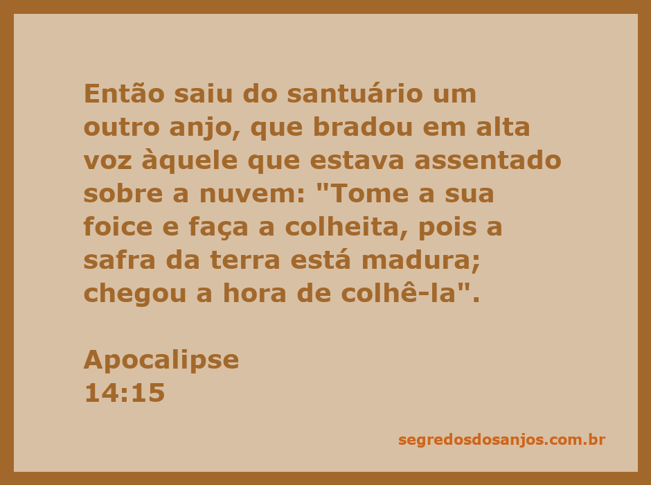 Anjo com foice colhendo a safra madura da terra, representando Apocalipse 14:15.