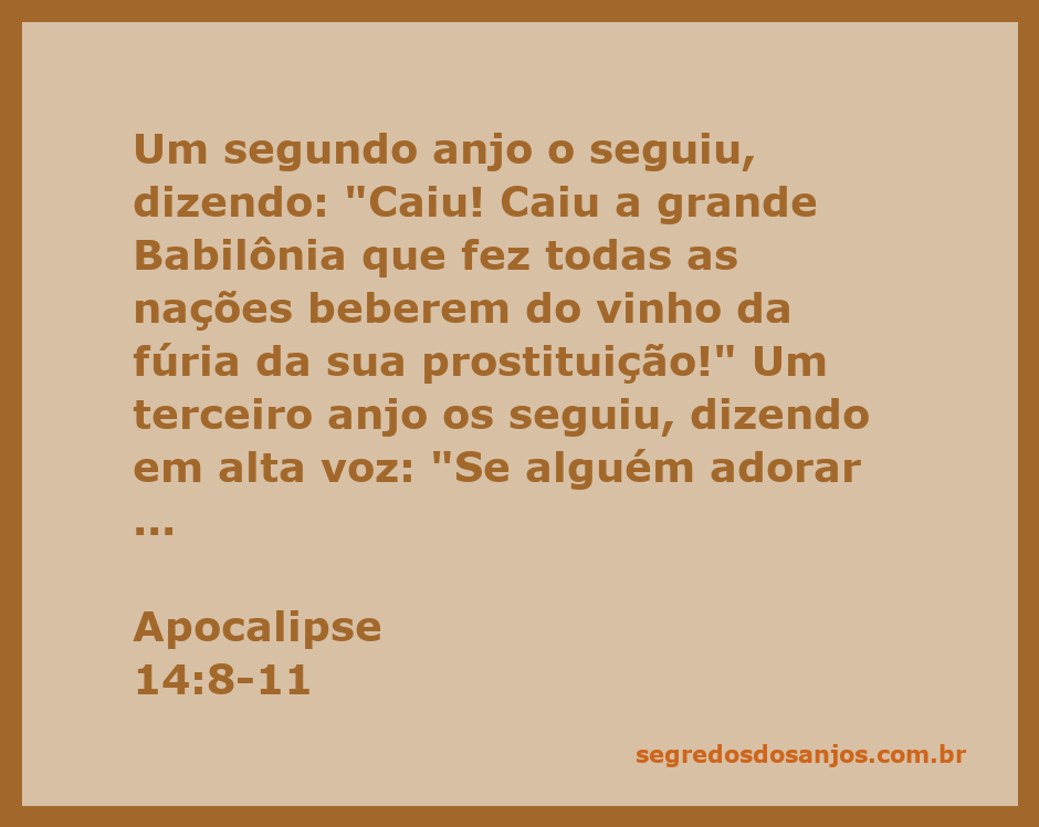 Representação artística do segundo e terceiro anjos proclamando a queda da Babilônia e o aviso sobre a adoração à besta em Apocalipse 14:8-11.