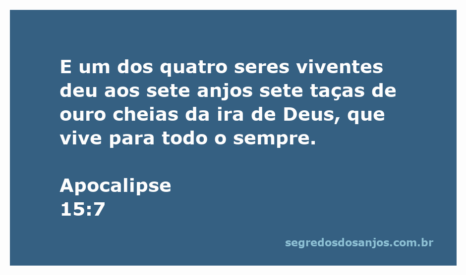 Um dos quatro seres viventes entrega taças de ouro aos sete anjos, simbolizando a ira de Deus no livro de Apocalipse.