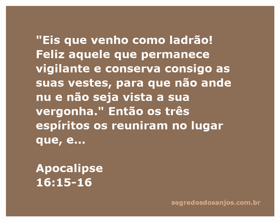 Ilustração do versículo Apocalipse 16:15-16, destacando a vigilância espiritual e a preparação para a vinda do Senhor.