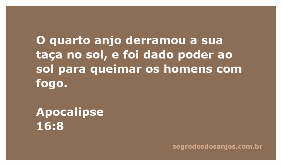 Ilustração do quarto anjo derramando sua taça no sol, simbolizando juízo e poder divino em Apocalipse 16:8.