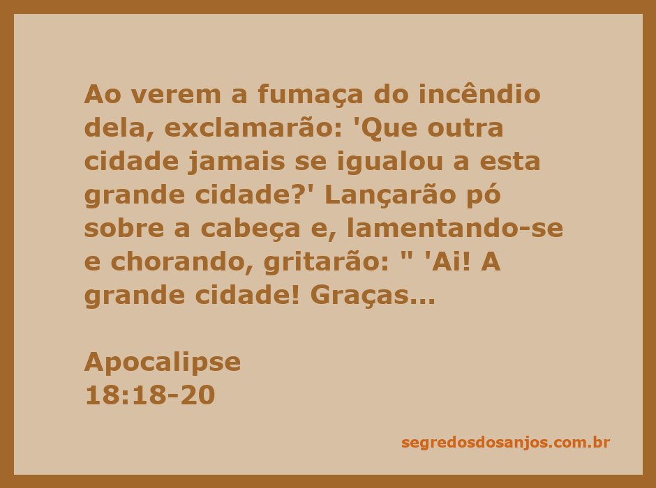 Representação da queda da grande cidade mencionada em Apocalipse 18, com fumaça e lamentos ao fundo.