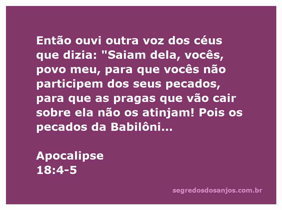 Uma representação artística do chamado divino em Apocalipse 18:4-5, destacando a separação do povo de Deus da corrupção da Babilônia.