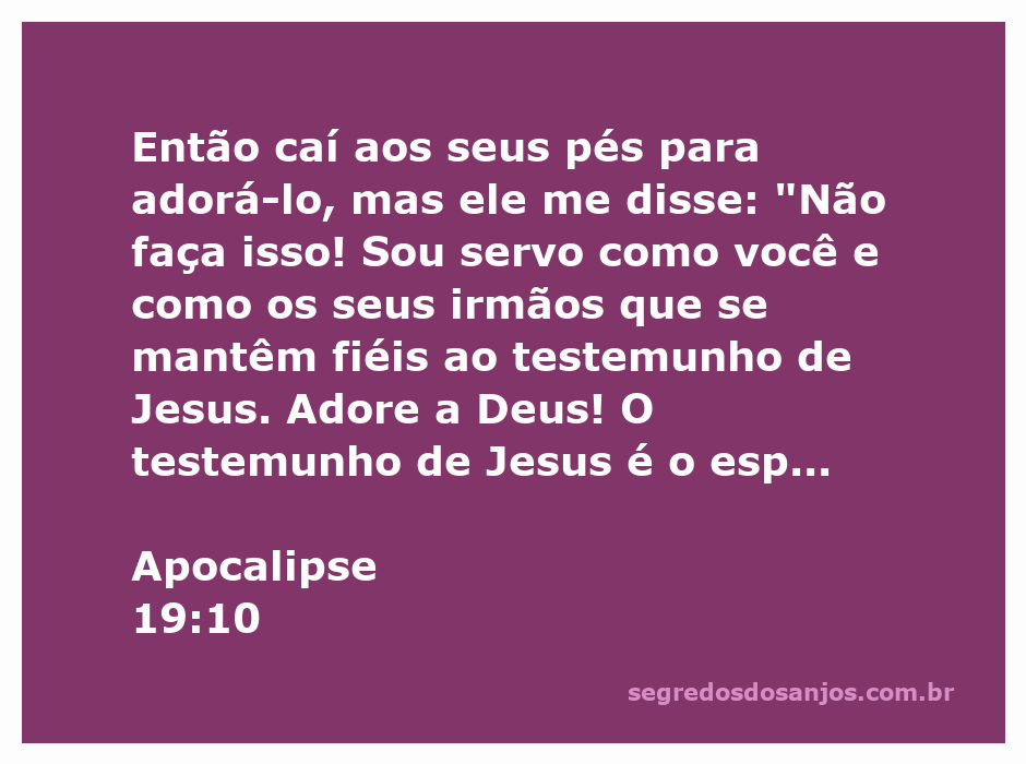 Um anjo impede a adoração, enfatizando a importância de adorar somente a Deus, conforme Apocalipse 19:10.