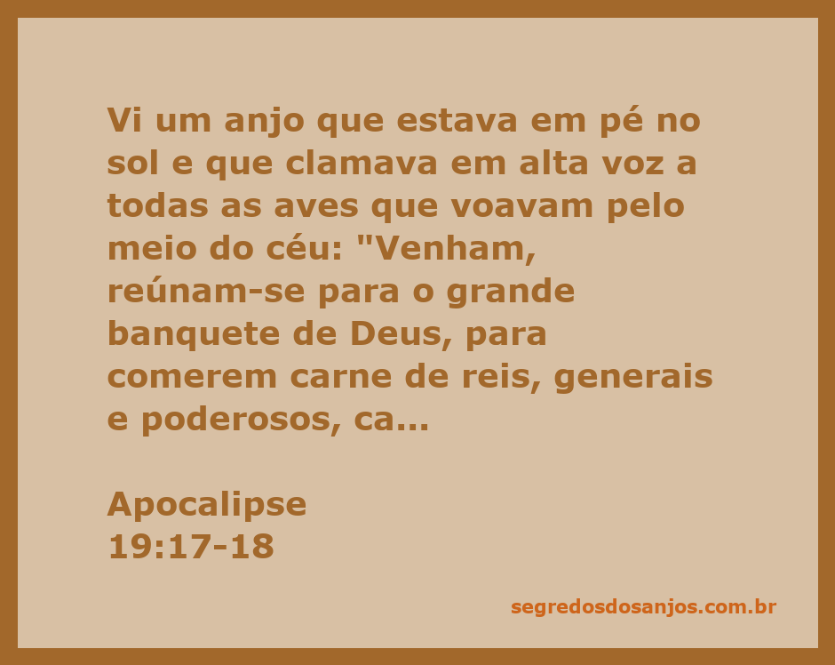 Anjo em pé no sol convocando aves para o grande banquete de Deus, conforme Apocalipse 19:17-18.