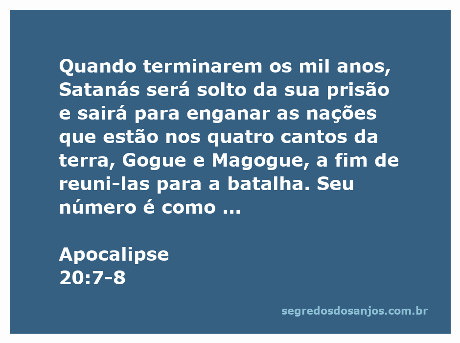 Ilustração da batalha final mencionada em Apocalipse 20:7-8, onde Satanás é solto e engana as nações.