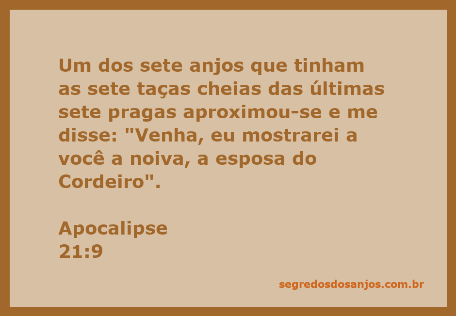 Anjo mostrando a noiva, a esposa do Cordeiro, em uma visão apocalíptica.