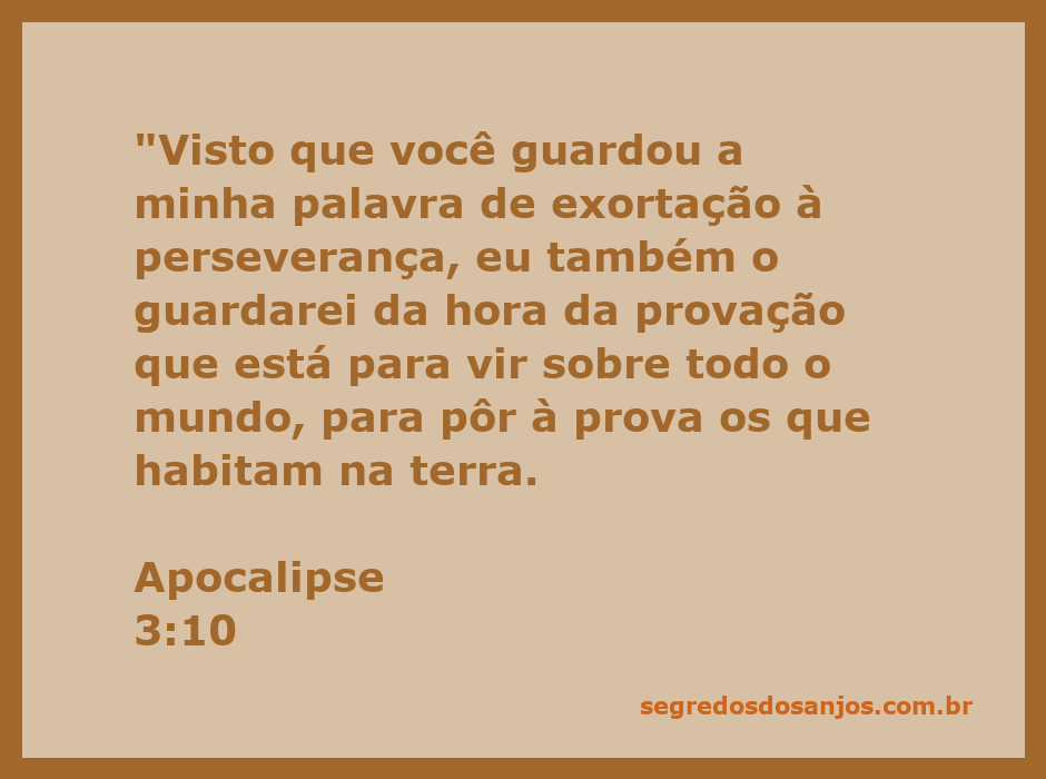 Ilustração da passagem bíblica Apocalipse 3:10 sobre perseverança e proteção divina.