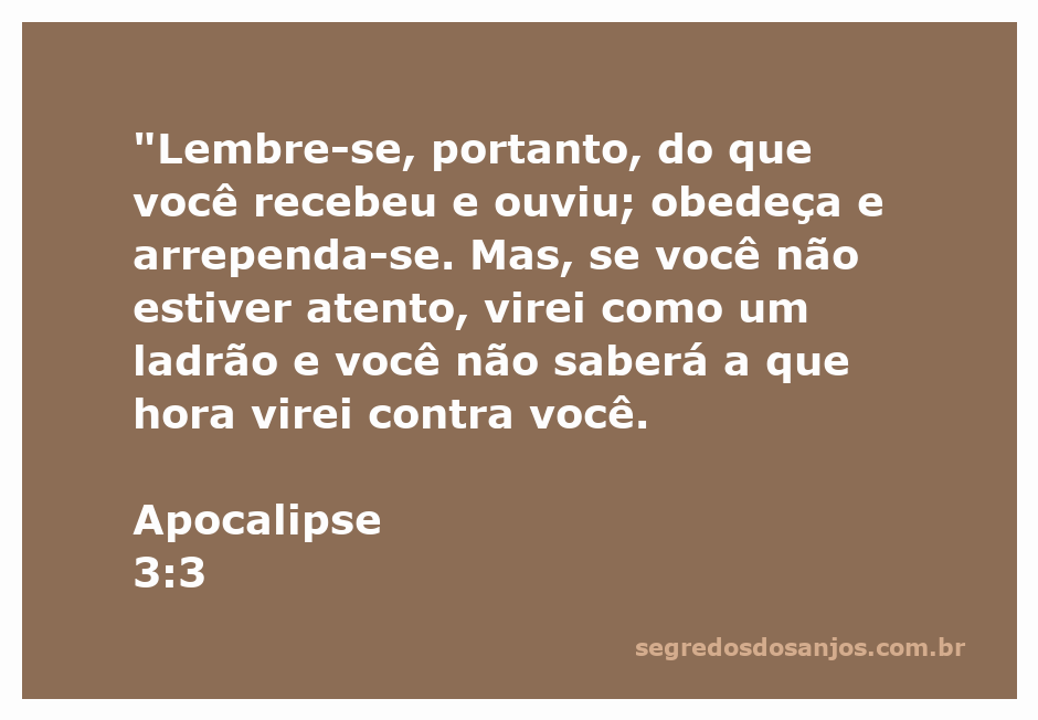 Versículo Apocalipse 3:3, exortação sobre vigilância e arrependimento.