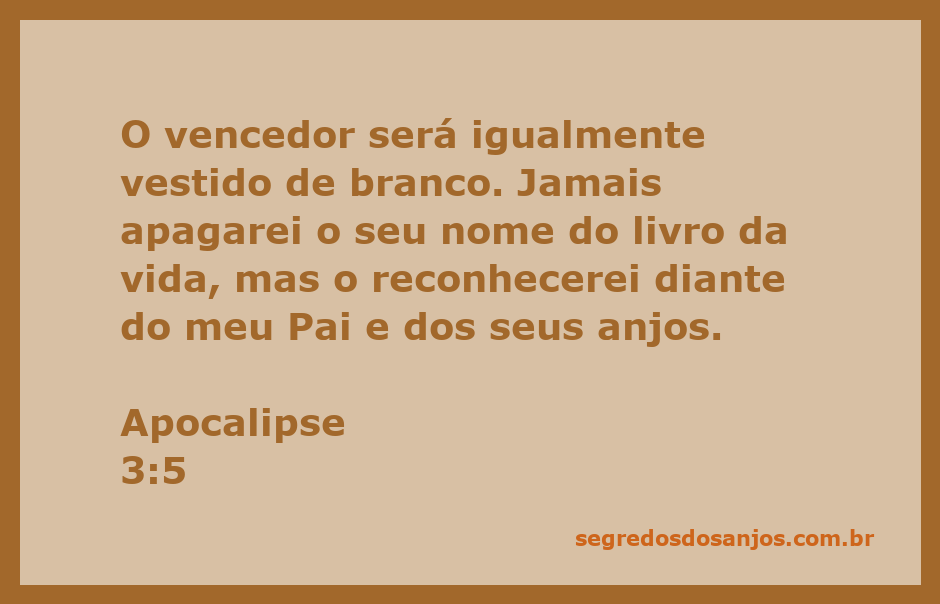 Imagem representativa do versículo Apocalipse 3:5, mostrando um vencedor vestido de branco ao lado de um livro da vida.