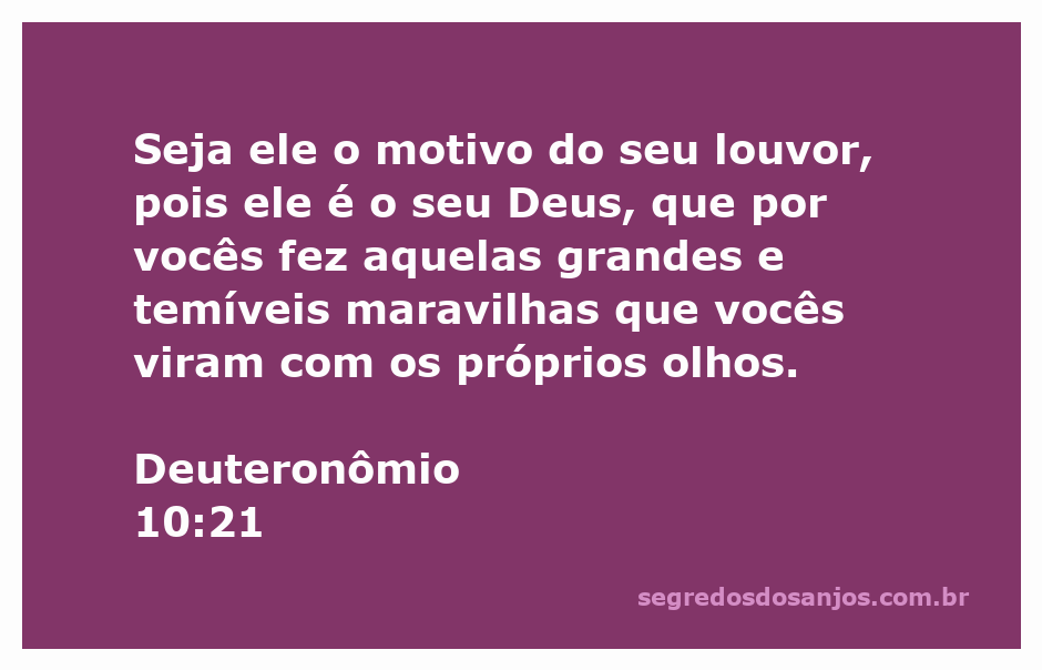 Versículo Deuteronômio 10:21 destacando a importância de louvar a Deus pelas maravilhas que Ele fez.