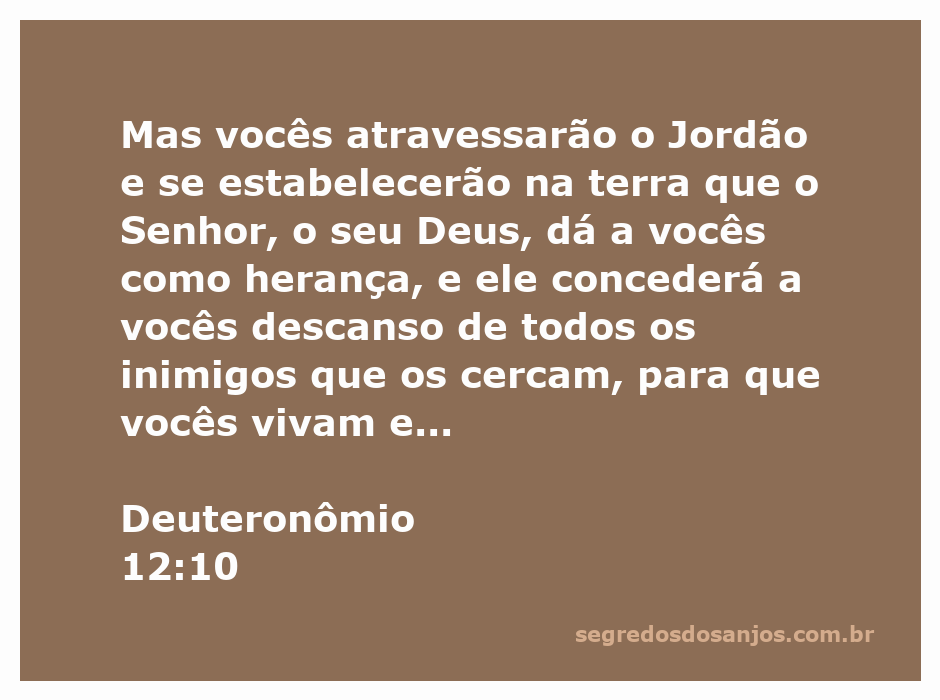 Ilustração de Deuteronômio 12:10 mostrando a travessia do Jordão e a terra prometida.