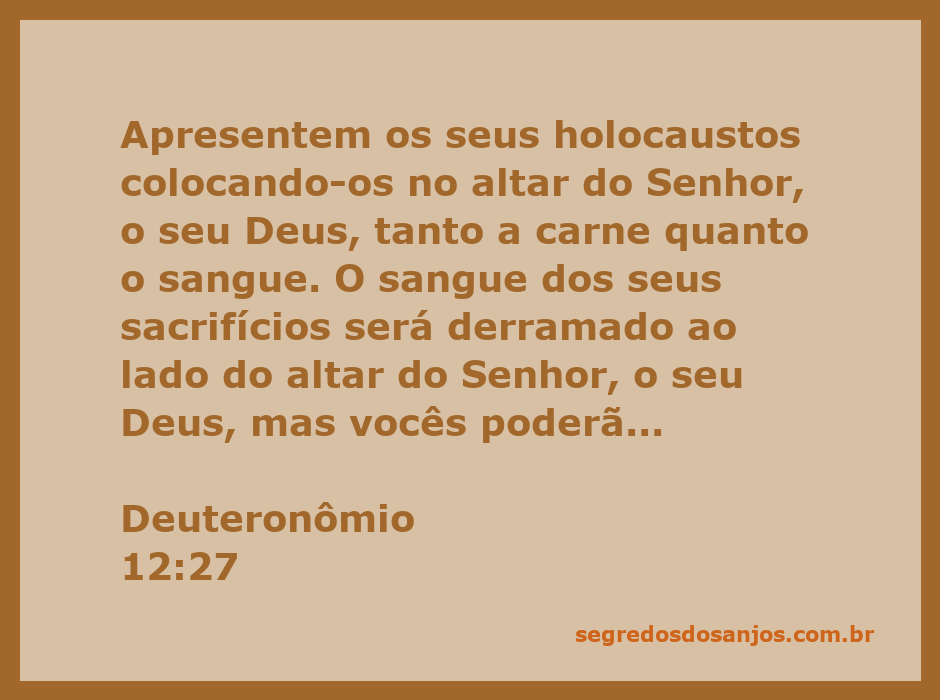 Ilustração do altar do Senhor com holocaustos sendo apresentados, representando a passagem de Deuteronômio 12:27.