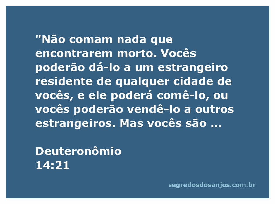 Ilustração do versículo Deuteronômio 14:21, destacando a proibição de comer carne de animal encontrado morto e a instrução sobre o cabrito.