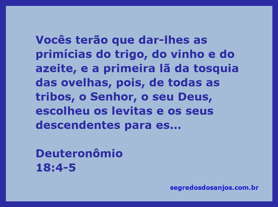 Ilustração dos levitas recebendo as primícias do trigo, vinho e azeite, de acordo com Deuteronômio 18:4-5.