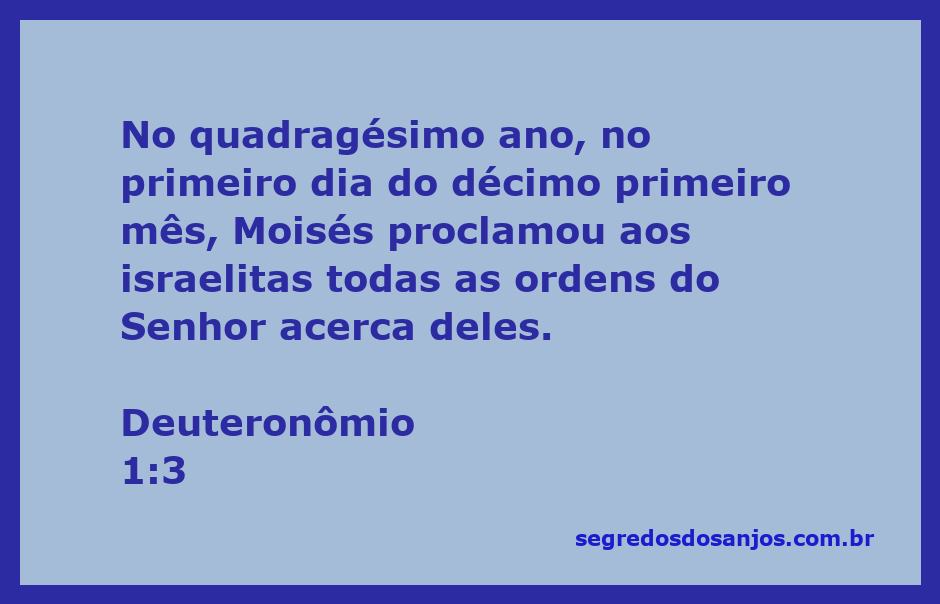 Moisés proclamando as ordens do Senhor aos israelitas no quadragésimo ano de sua jornada.
