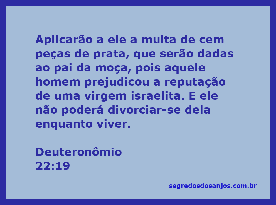 Ilustração da passagem bíblica Deuteronômio 22:19, que trata da multa aplicada a um homem que prejudicou a reputação de uma virgem israelita.